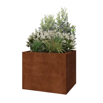 Donica ze stali corten - Prostokątne - 100 x 80 x 80 cm - Z płytą dolną