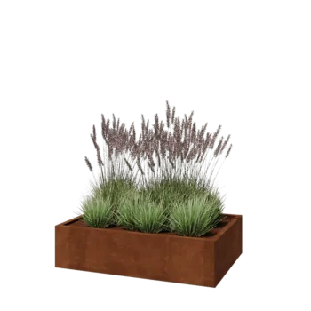Donica ze stali corten - Prostokątne - 120 x 80 x 30 cm - Z płytą dolną
