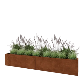 Donica XXL ze stali corten - Prostokątne - 240 x 30 x 40 cm - Z płytą dolną