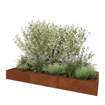 Donica XXL ze stali corten - Prostokątne - 300 x 100 x 30 cm - Z płytą dolną