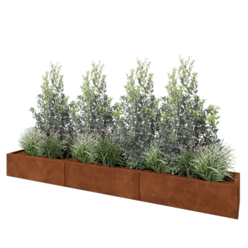 Donica XXL ze stali corten - Prostokątne - 300 x 40 x 30 cm - Z płytą dolną