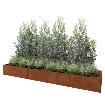 Donica XXL ze stali corten - Prostokątne - 300 x 60 x 30 cm - Z płytą dolną