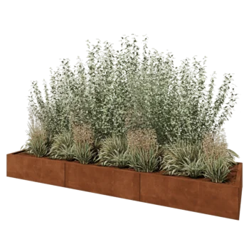 Donica XXL ze stali corten - Prostokątne - 300 x 80 x 30 cm - Z płytą dolną