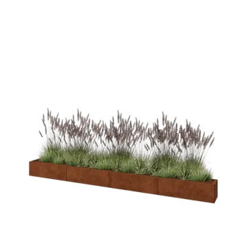 Donica XXL ze stali corten - Prostokątne - 400 x 30 x 30 cm - Z płytą dolną