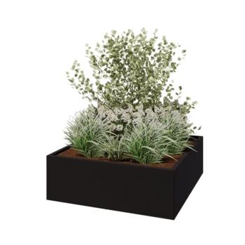 Stalowa donica - Kwadratowe - 120 x 120 x 40 cm - RAL9005 matowy (czarny) - Z płytą dolną