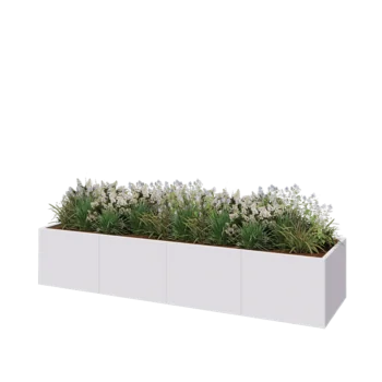 Stalowa donica XXL - Prostokątne - 320 x 80 x 60 cm - RAL9010 matowy (biały) - Z płytą dolną