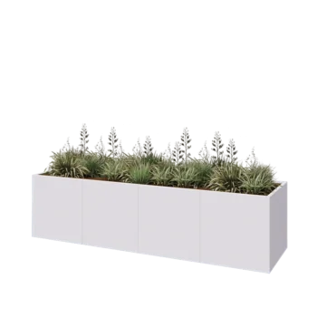 Stalowa donica XXL - Prostokątne - 320 x 80 x 80 cm - RAL9010 matowy (biały) - Z płytą dolną
