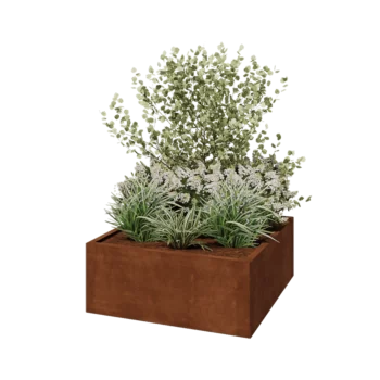 Donica ze stali corten - Kwadratowe - 100 x 100 x 40 cm - Bez płyty dolnej