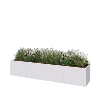 Stalowa donica XXL - Prostokątne - 320 x 60 x 60 cm - RAL9010 matowy (biały) - Z płytą dolną
