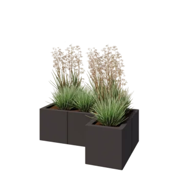 Stalowa donica - L-kształtne - 90 x 60 x 30 cm - RAL7016 matowy (szary antracyt) - Bez płyty dolnej