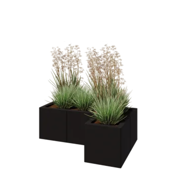 Stalowa donica - L-kształtne - 90 x 60 x 30 cm - RAL9005 matowy (czarny) - Z płytą dolną