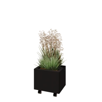 Stalowa donica - Prostokątne - 40 x 30 x 30 cm - RAL9005 matowy (czarny) - Z płytą dolną - Z kółkami