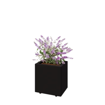 Stalowa donica - Prostokątne - 40 x 30 x 40 cm - RAL9005 matowy (czarny) - Z płytą dolną - Z nóżkami