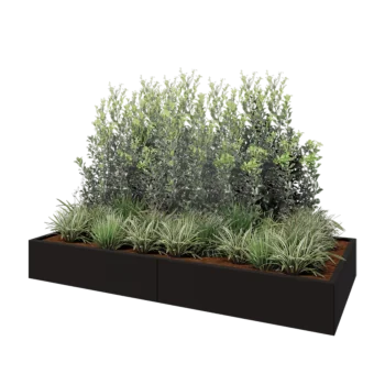 Stalowa donica XXL - Prostokątne - 240 x 100 x 30 cm - RAL9005 matowy (czarny) - Z płytą dolną