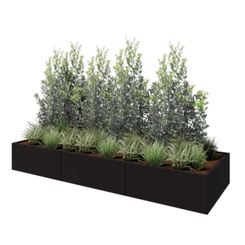 Stalowa donica XXL - Prostokątne - 300 x 100 x 40 cm - RAL9005 matowy (czarny) - Z płytą dolną