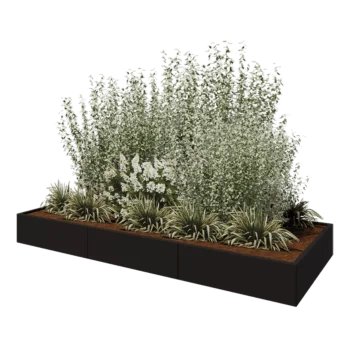 Stalowa donica XXL - Prostokątne - 300 x 120 x 30 cm - RAL9005 matowy (czarny) - Z płytą dolną