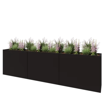 Stalowa donica XXL - Prostokątne - 300 x 40 x 80 cm - RAL9005 matowy (czarny) - Z płytą dolną