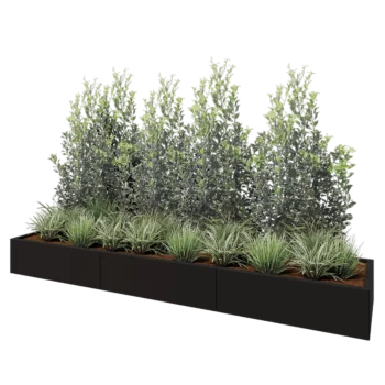 Stalowa donica XXL - Prostokątne - 300 x 60 x 30 cm - RAL9005 matowy (czarny) - Z płytą dolną