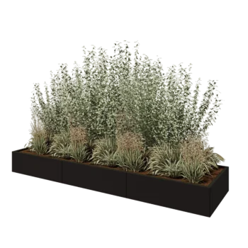 Stalowa donica XXL - Prostokątne - 300 x 80 x 30 cm - RAL9005 matowy (czarny) - Z płytą dolną