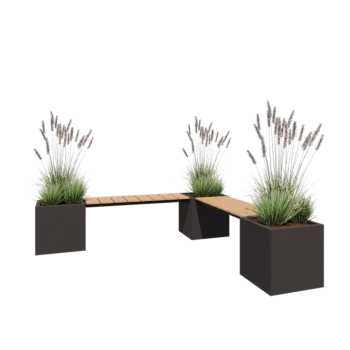 Stalowa donica - Kwadratowe - Układ narożny - 221,2 x 221,2 x 50 cm - RAL7016 matowy (szary antracyt) - Z płytą dolną - Z ławką